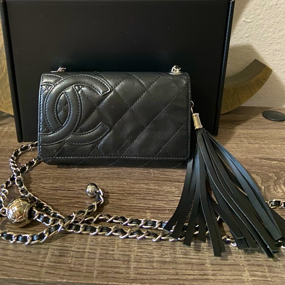π€Chanel Quilted Wallet on a Chain Crossbody WOC Revamp w/ Tassel - Picture 1 of 14